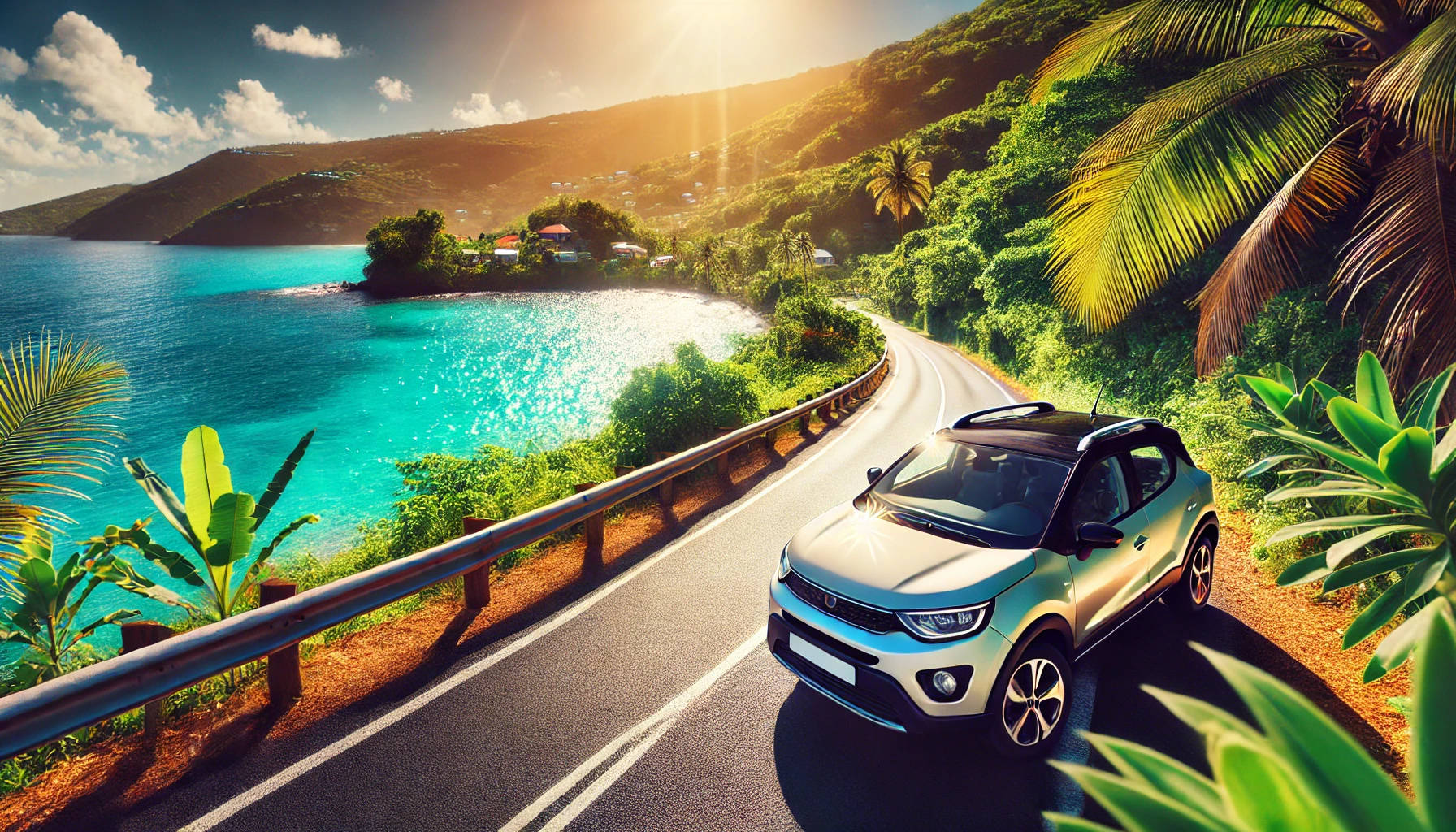 Paysage de Martinique avec une location de voiture